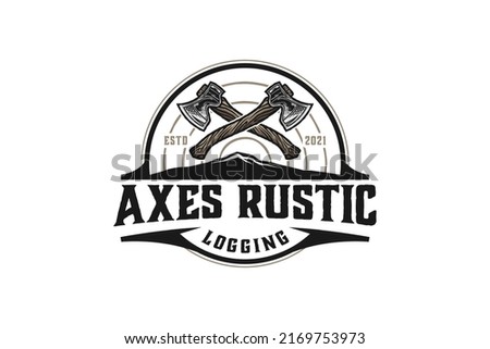 Axes rustic wood work logging logo axe design carpenter badge emblem style 