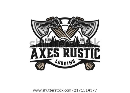 Axes rustic wood work logging logo axe design carpenter badge emblem style 