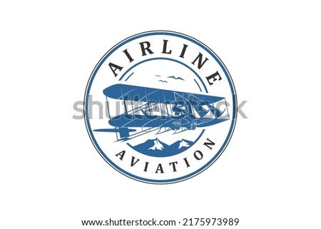 Wright brothers plane logo biplane vintage historical rounded shape emblem icon symbol airline aviation
