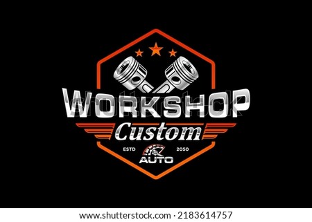 Automotive piston workshop logo design modern badge style custom car service engine tune up icon symbol illustration