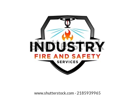 Ceiling water sprinkler logo design fire extinguisher emblem shield shape industry icon symbol