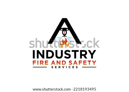 Ceiling water sprinkler logo design fire extinguisher emblem letter A shape industry icon symbol