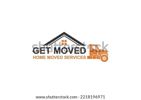 House moving service logo design roof house truck trailer icon symbol