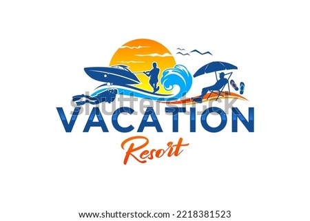 Beach vacation logo design diving sunset vector