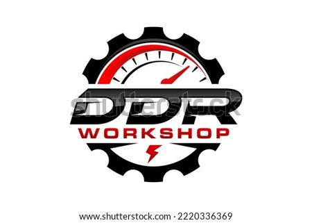 Speedometer logo design for automotive workshop garage gear icon symbol