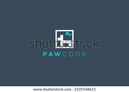 Paw code dog logo design bitmap pixel icon symbol modern technology 