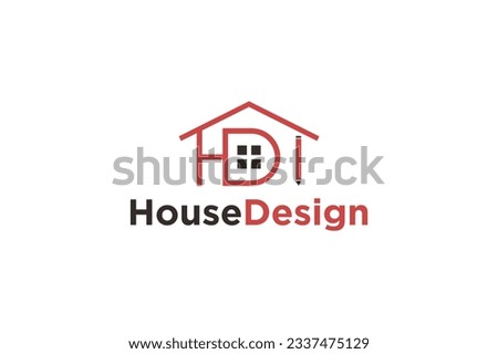 Property real estate logo design H D I initial letter window roof element