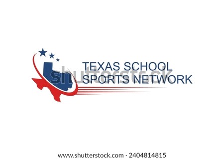 Texas state map, university and sports club logo