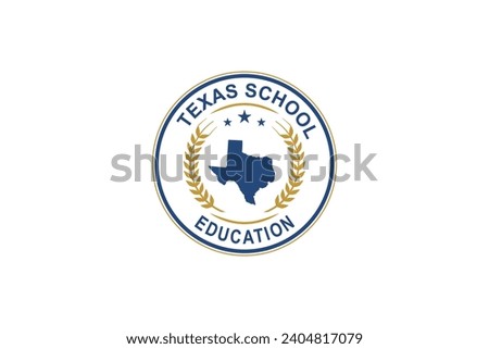 Texas map High schools and universities logo design, laurel wreath and stars element.