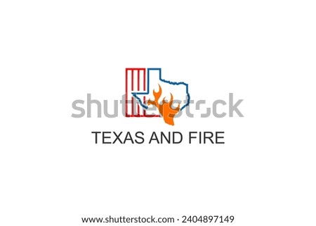 Texas state fire department, texas state outline map with fire symbol.