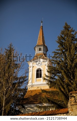 Old fortified church with clock from Crit, Transylvania. Photo stock © 