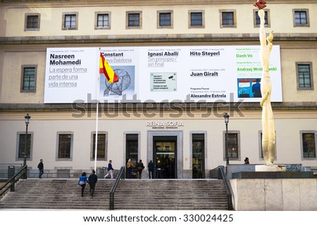 Madrid, Spain - October 21, 2015: Principal entry of the Museum of modern art Reigns Sophia in Madrid