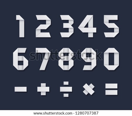 Vector Set of Origami Numbers and Math Symbols.