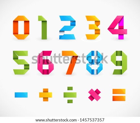 Vector Set of Colorful Origami Numbers and Math Symbols.