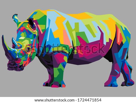 colorful rhinoceros on popart style with isolated backround