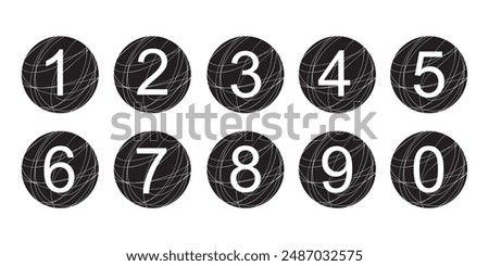 Hand drawn simple round numbers in flat style, Collection of numbers 1-0 simple black symbol signs for apps, UI and websites, doodle art