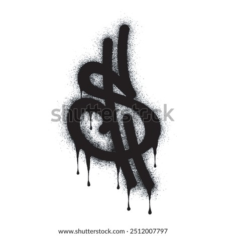 Spray painted graffiti currency in black over white. Drops of sprayed dollar icon. isolated on white background. vector illustration