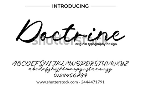 Doctrine Font Stylish brush painted an uppercase vector letters, alphabet, typeface