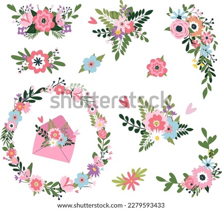 Bouquet with a place for your text. Card design, and invitation. Floral arrangement with a circle frame. Wreath with flowers