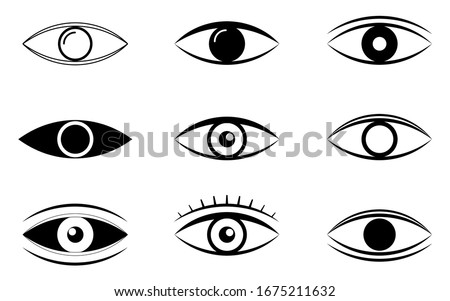 Outline eye icons. Open eyes images, eye shapes with eyelash. Vector illustration EPS10