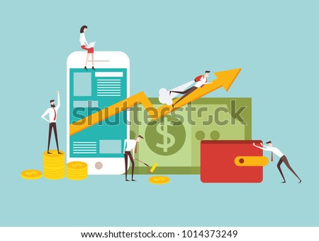 illustration of virtual business assistant. flat icon on smartphone is merged all accounts, money, cards investment management. graphic design business concept mobile assistant, mobile banking vector 