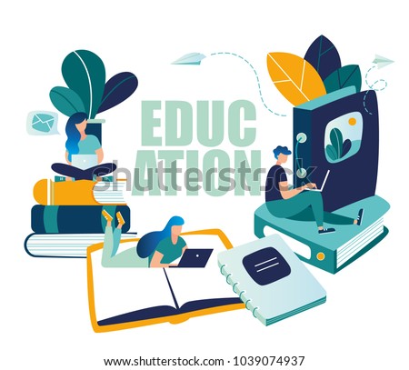 vector graphic elements. Stylish frame for the text on the topic of education. training young people to gain knowledge from books and the Internet. design composition onlain students vector