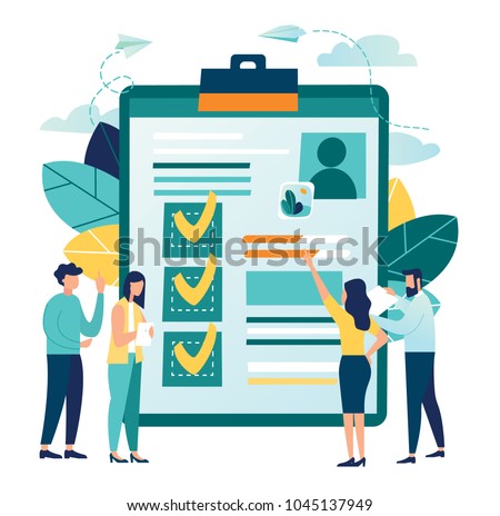 vector illustration. application form for employment. people select a resume for a job. vector small characters recruitment agency. claim form vector