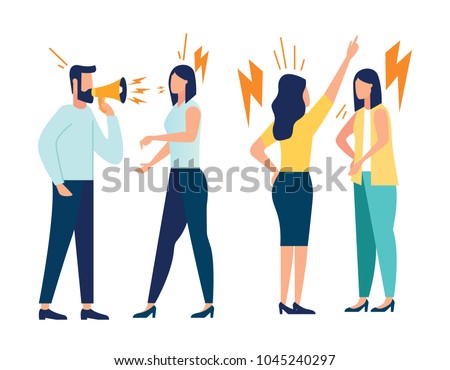 vector illustration design concept on white background. a set of a couple of people quarrel and swear. Aggressive people yell at each other. design graphics in a flat stylish style vector