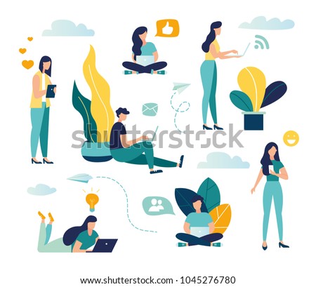 Vector colorful illustration of communication via the Internet, social networking,chat, video,news,messages,web site, search friends, mobile web  vector