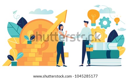 vector illustration on white background. business porters a successful team. The investor holds money in ideas. financing of creative projects. woman and man business handshake vector