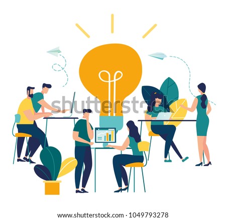 vector illustration, online assistant at work. promotion in the network. manager at remote work, searching for new ideas solutions, working together in the company, brainstorming vector