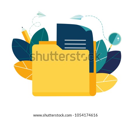 Vector flat illustration, cloud storage, data processing, message sending, illustration for web design marketing and printed materials.yellow document storage folder vector