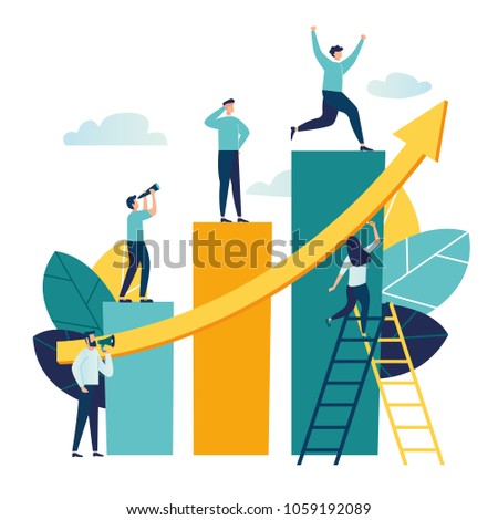 Vector illustration, people run to their goal on the column of columns, move up motivation, the path to the target's achievement vector