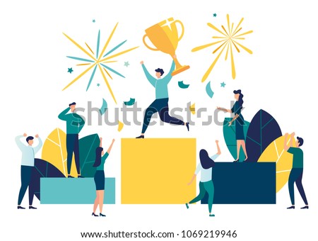 vector illustration. people stand on the podium first, second and third place. best score winner prize vector