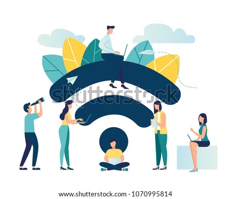 Vector illustration, public free wireless connection wireless point Wi-Fi, For mobile user interface, the transmission of digital data streams over radio channels vector