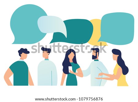 Vector illustration, flat style, businessmen discuss social network, news, social networks, chat, dialogue speech bubbles vector