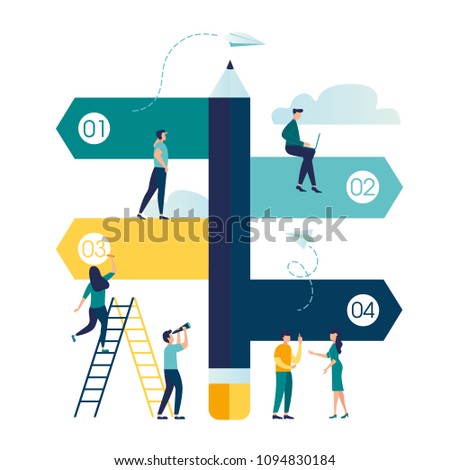 Vector illustration, pencil direction sign in different, destination, choice of directions, travel to different places vector