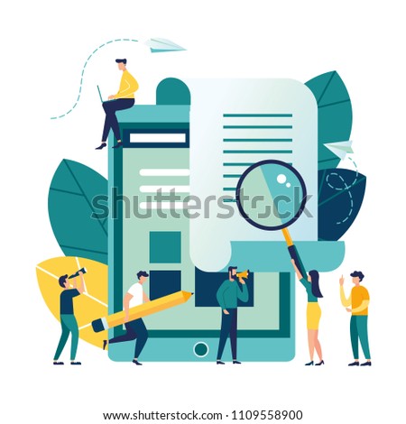 vector flat illustration, Banking, electronic Mobile payment, payment notification, large tablet with check, contract conclusion