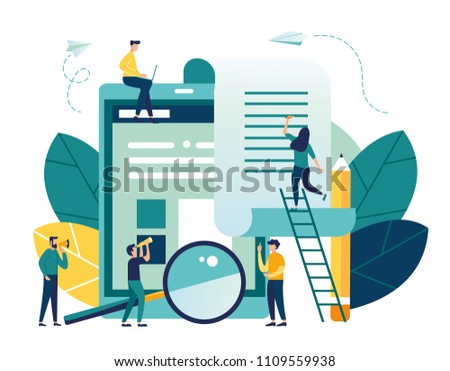 vector flat illustration, Banking, electronic Mobile payment, payment notification, large tablet with check, contract conclusion, information search