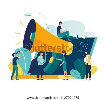 Vector illustration, flat style, business promotion on the Internet for a web page, advertising, calling through a shout, online alerting