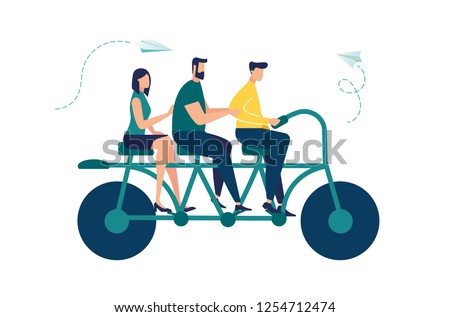 Vector illustration of people go team n the bike to his goal, to move up the motivation Path to the goal Foto stock © 