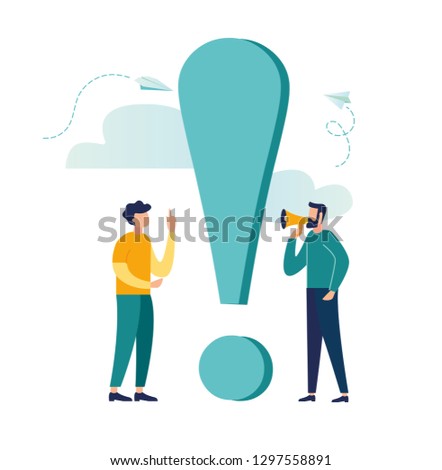 Vector illustration, concept illustration of people frequently asked questions, waiting to be answered, around the exclamation mark, answer to the metaphor of the question - vector - vector
