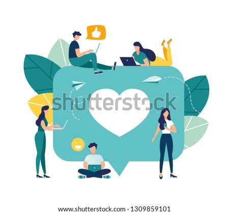 Vector colorful illustration of communication via the Internet, social networking,chat, video,news,messages,web site, search friends, mobile web graphics - Vector 