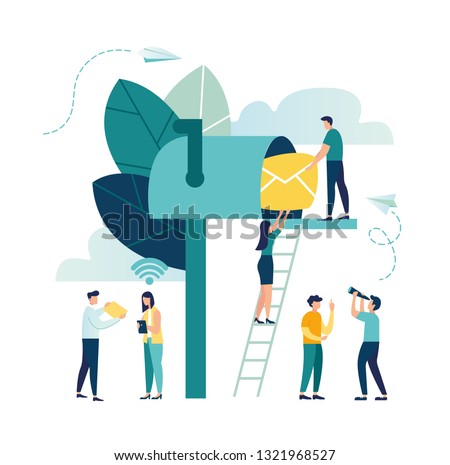 Vector illustration, mailbox with letters, receiving letters, sorting, Web mail or mobile service layout for website header