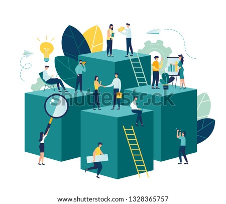 Vector illustration, virtual business assistant. teamwork on performance, brainstorming, card investment management. investing money in a project - vector - vector