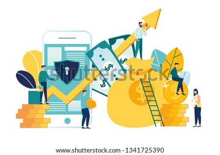 vector illustration of virtual business assistant. flat icon on smartphone is merged all accounts, money, cards investment management. graphic design business concept mobile assistant, mobile banking.