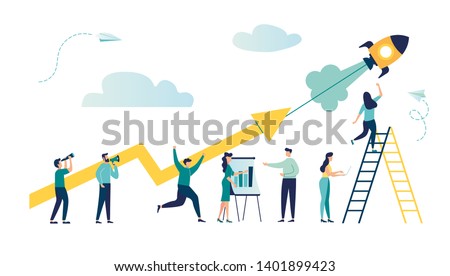 vector illustration a group of people characters are thinking over an idea. prepare a business project start up. rise of the career to success, flat color icons, business analysis vector