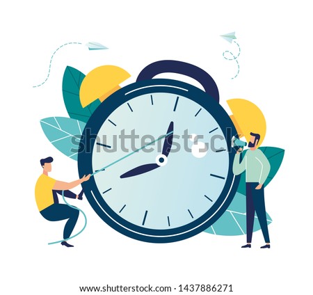 Vector illustration, the alarm clock is ringing on a white background, the concept of working time management, quick response to awakening, transfer of time back vector