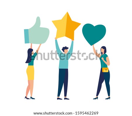 vector illustration, best performance, highest rating, vote, score five points. people leave feedback and comments that successful work is the highest score