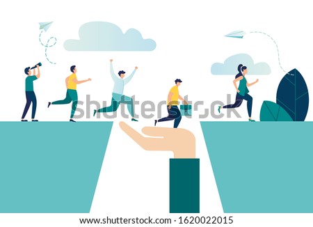Vector illustration aimed at the goal, increase motivation, way to achieve the goal, teamwork, help in overcoming obstacles in the form of support vector